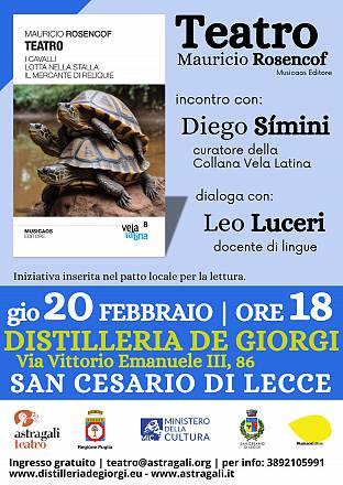 “teatro di mauricio rosencof, a cura di diego símini, alla distilleria de giorgi
